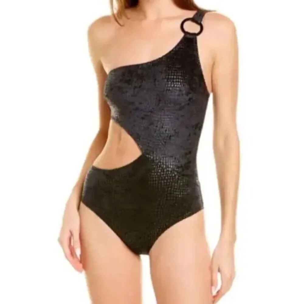 Solid & Striped Claudia One Shoulder Textured One Piece Blackout M NWT